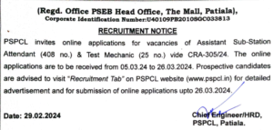 PSPCL Recruitment 2024 PSPCL Recruitment 2024